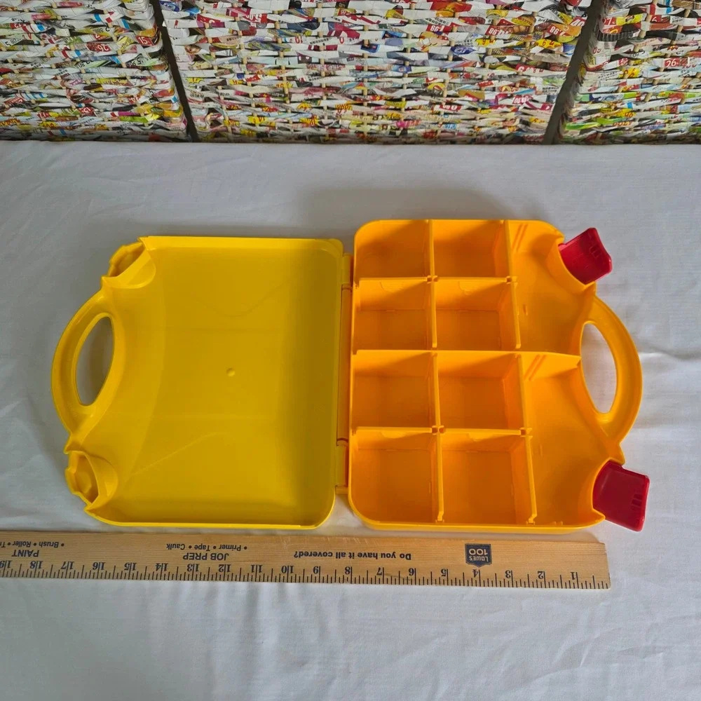 LEGO Yellow Plastic Storage Carrying Case Organizer with Red Latches Handle